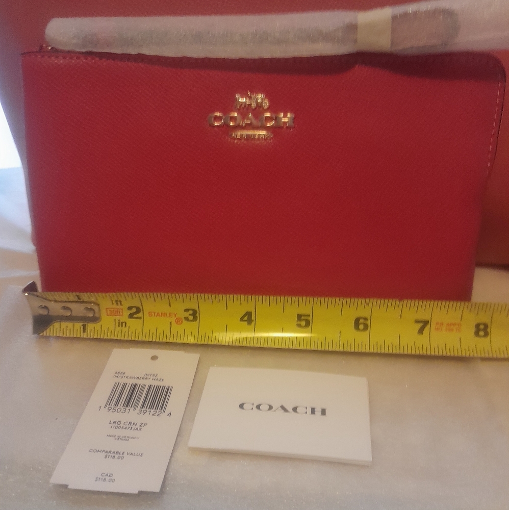 New Coach Large 7" Wristlet In (Strawberry Haze Color) Dark Pink NWT